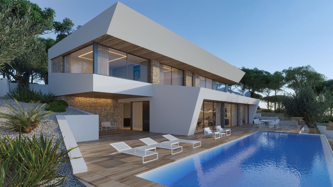 Modern built villa from plan for sale with an absolute top view in Portinatx