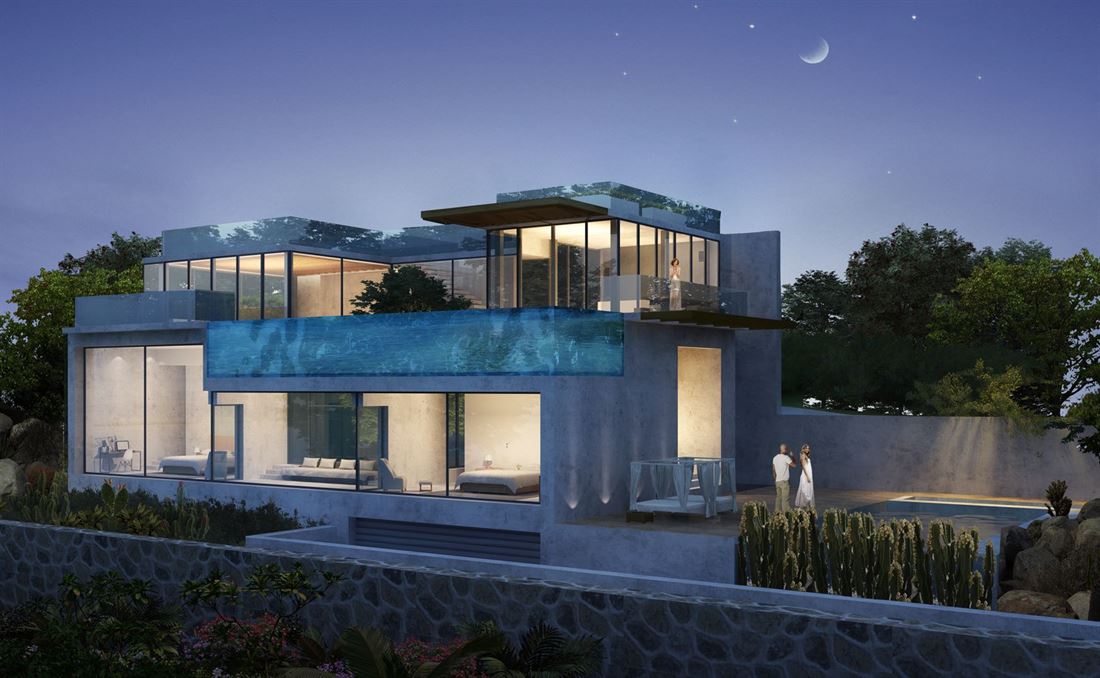 Plot near Cala Tarida with licence to build an ultra-modern villa with 2 pools and breathtaking views